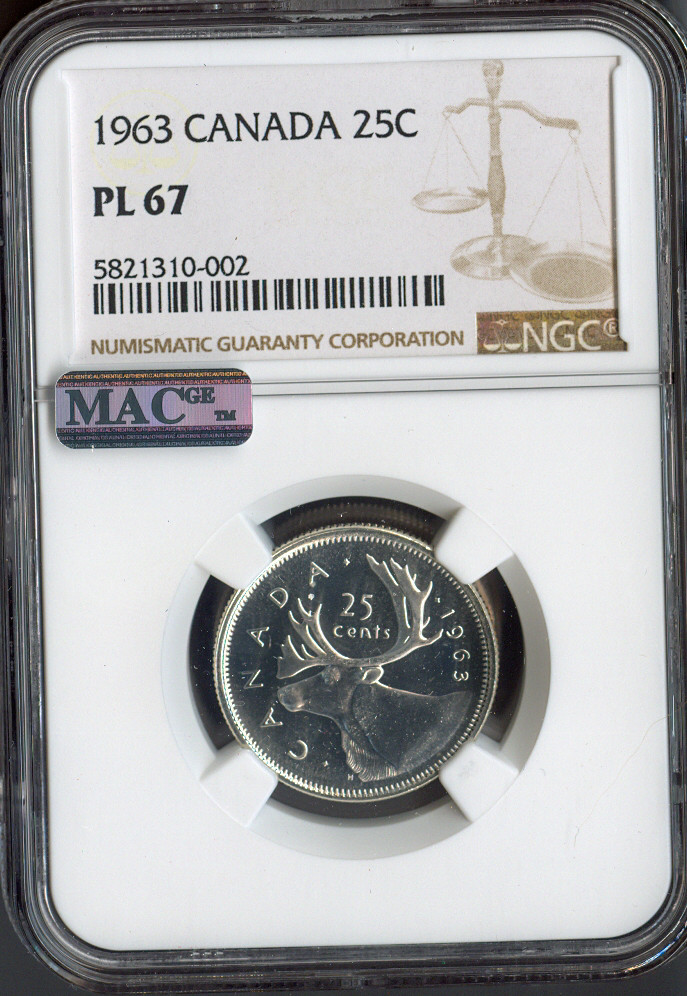 1963 Canada 25 Cents Silver 25C NGC PL67 MAC Quality
