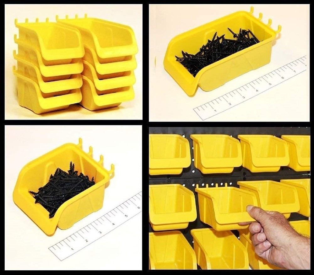 WallPeg 4 Med & 4 Lrg Peg Board Bin Kit - Pegboard Accessories Garage Storage