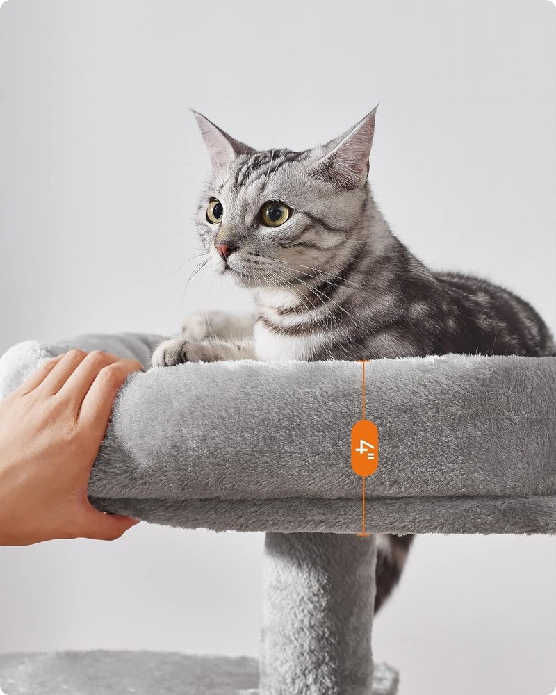 Small Cat Tree - Scratching Post - Basket - Cave - Light Gray - Compact Size