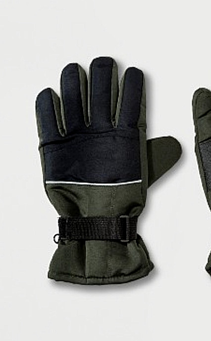 MENS M SKI WARM GLOVES WRIST HOOK & LOOP STRAP GOODFELLOW, OLIVE/BLACK