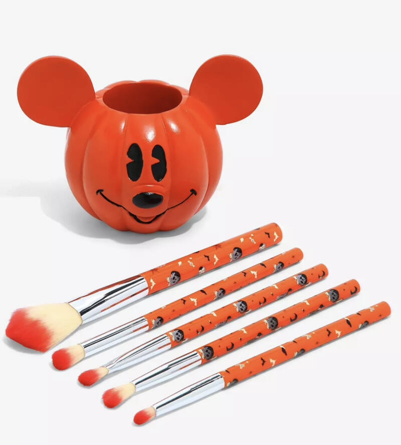 Disney - Mickey Mouse Jack-O'Lantern Makeup Brush Set & Holder NEW