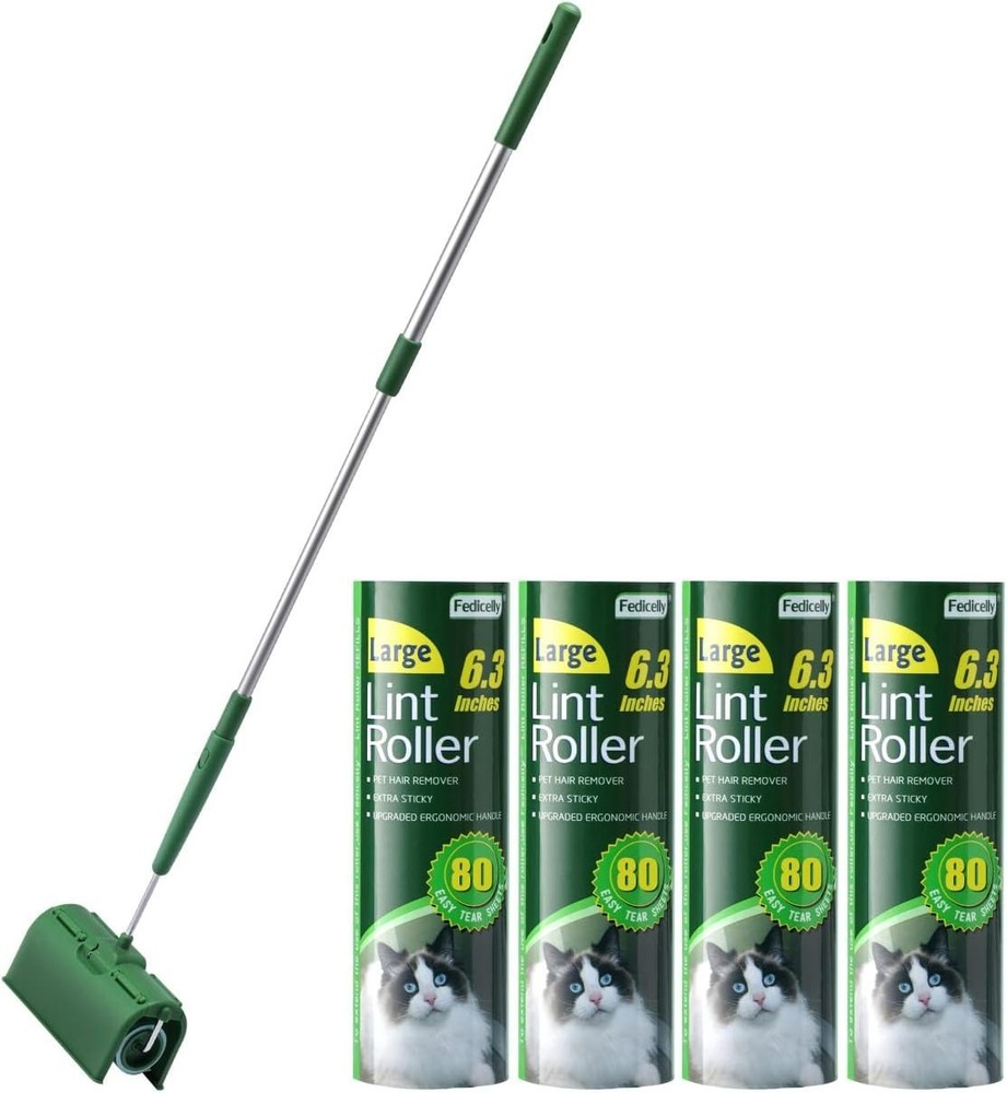 Portable Extra Sticky Lint Roller with 6.3'' Wide Surface & Long Handle