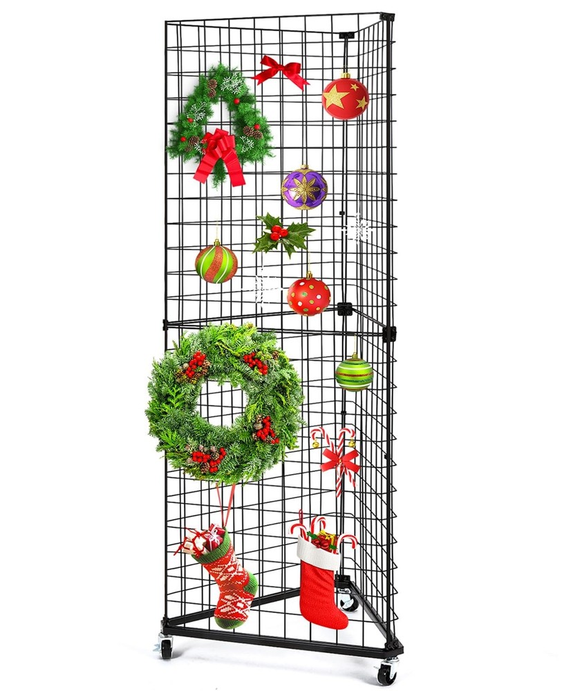 Triangular Gridwall Panel Display Stand, Black Triangle Wire Grid Tower with ...