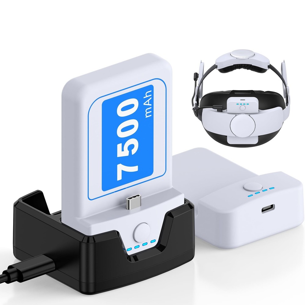 2x7500mAh Head-Strap-Rechargeable-Battery-Pack for Two Battery With Dock