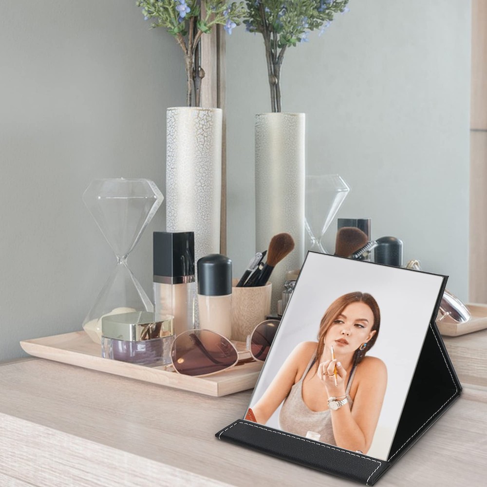 Folding Travel Mirror, PU Portable Adjustable Rectangular Ultrathin Mirror, f...