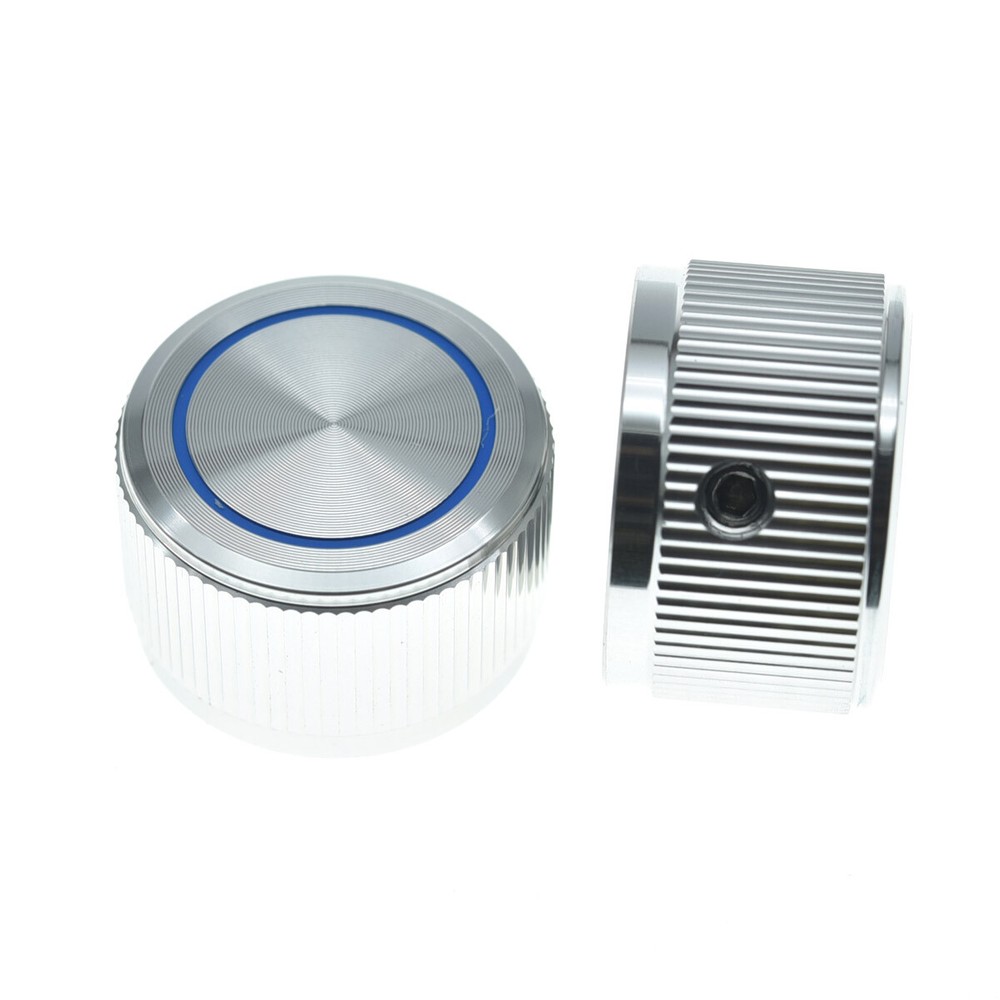 4-PACK Set Screw Metal Pot Knobs 1/4" (6.35mm) Control Knobs with Blue Circle