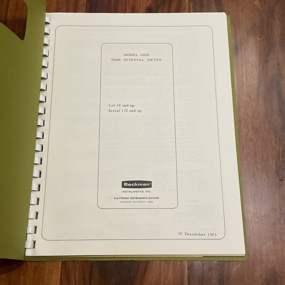 Beckman Model 500B Time Interval Meter Operating & Servicing Manual Dec 1953