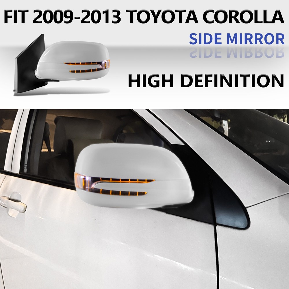 For 2009-2013 Toyota Corolla Side Mirrors White Folding Pair LED 5 Pins