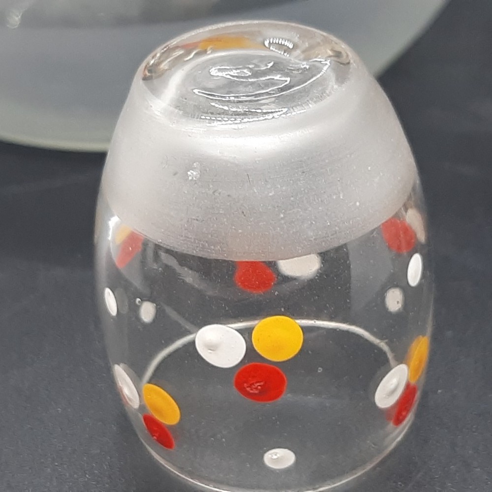 Vintage Handpainted Czech Dot Decanter and Five Small Glasses