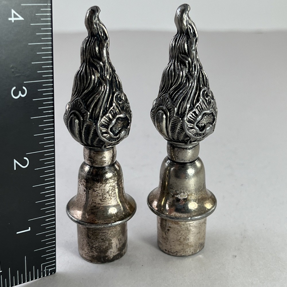 2 Vintage Silver Plated? Candelabra Flame Finials Unmarked 4"