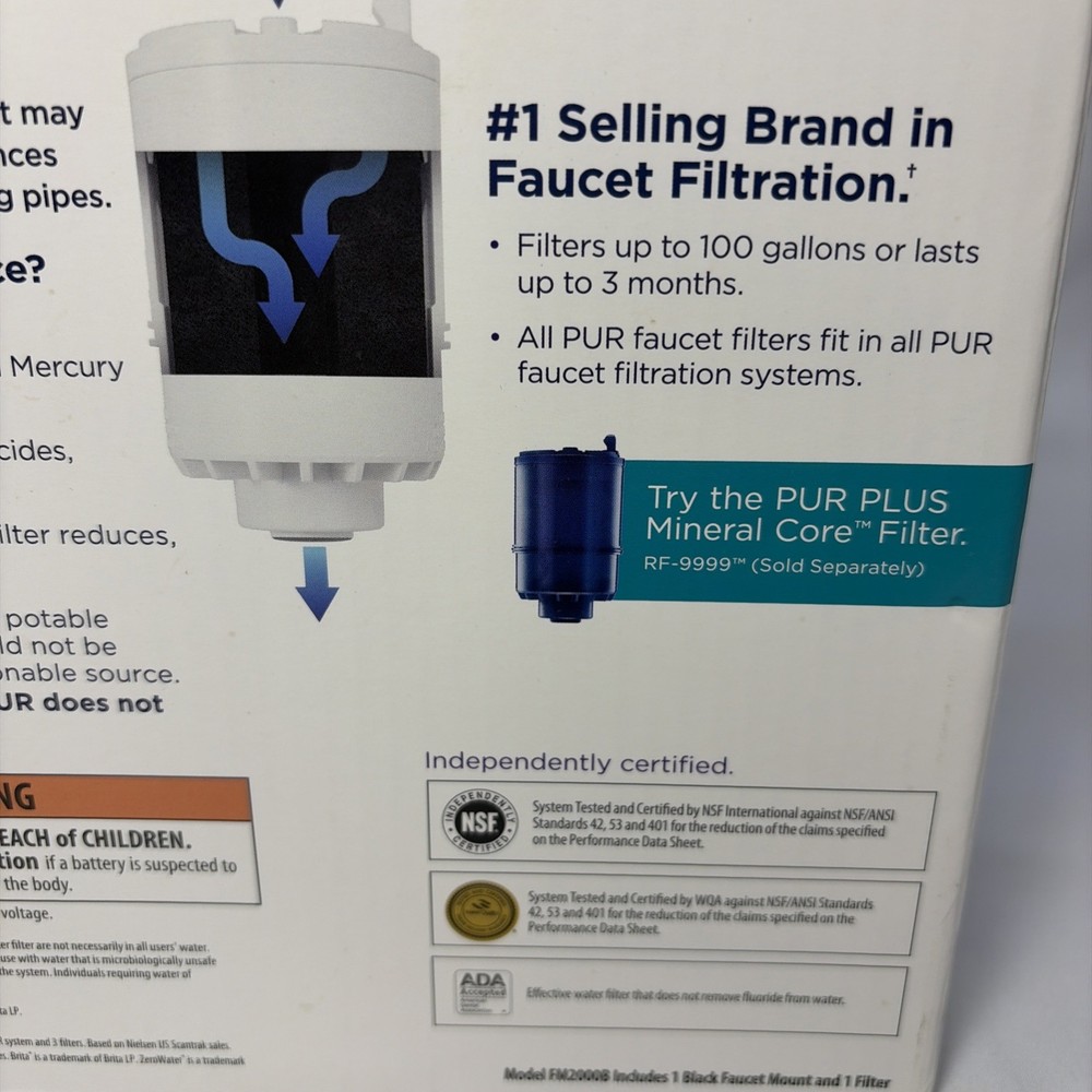 PUR FM-2000B Vertical Faucet Mount Filtration System Sink Water Filter Blac