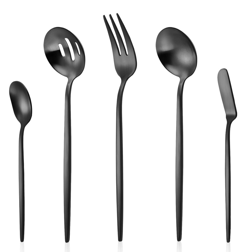 Serving Utensils Set,LAZAHOME Matte Black 5-Piece Hostess Set,Black Silverware S