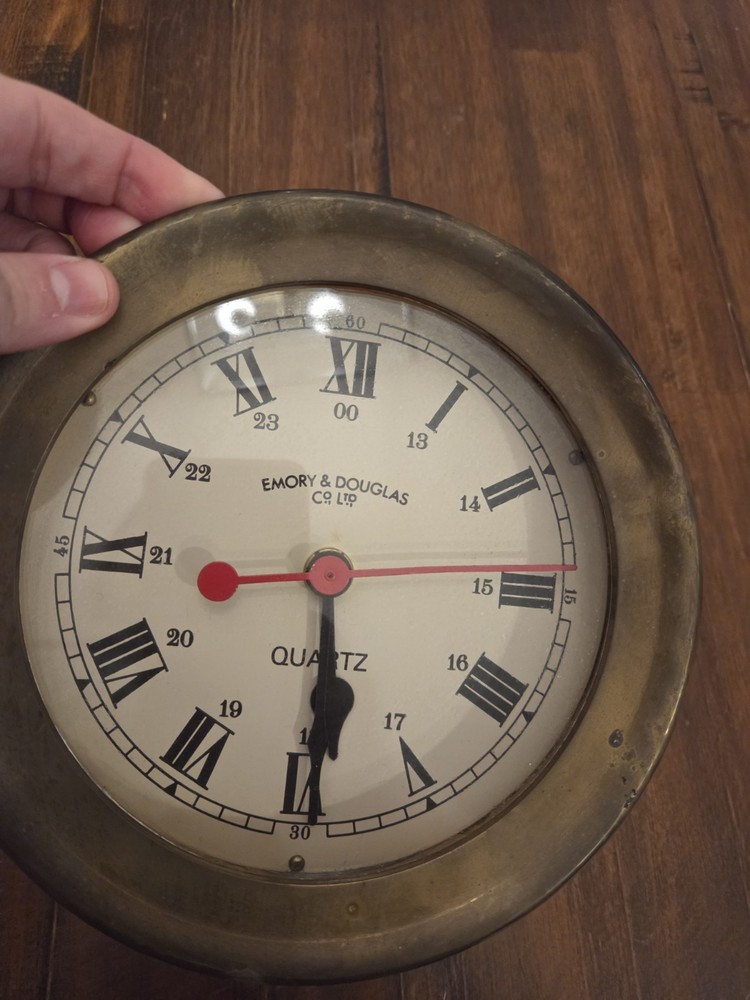 Vintage Maritime Nautical EMORY & DOUGLAS SHIPS Bell PORTAL CLOCK READ DESCRIPTI