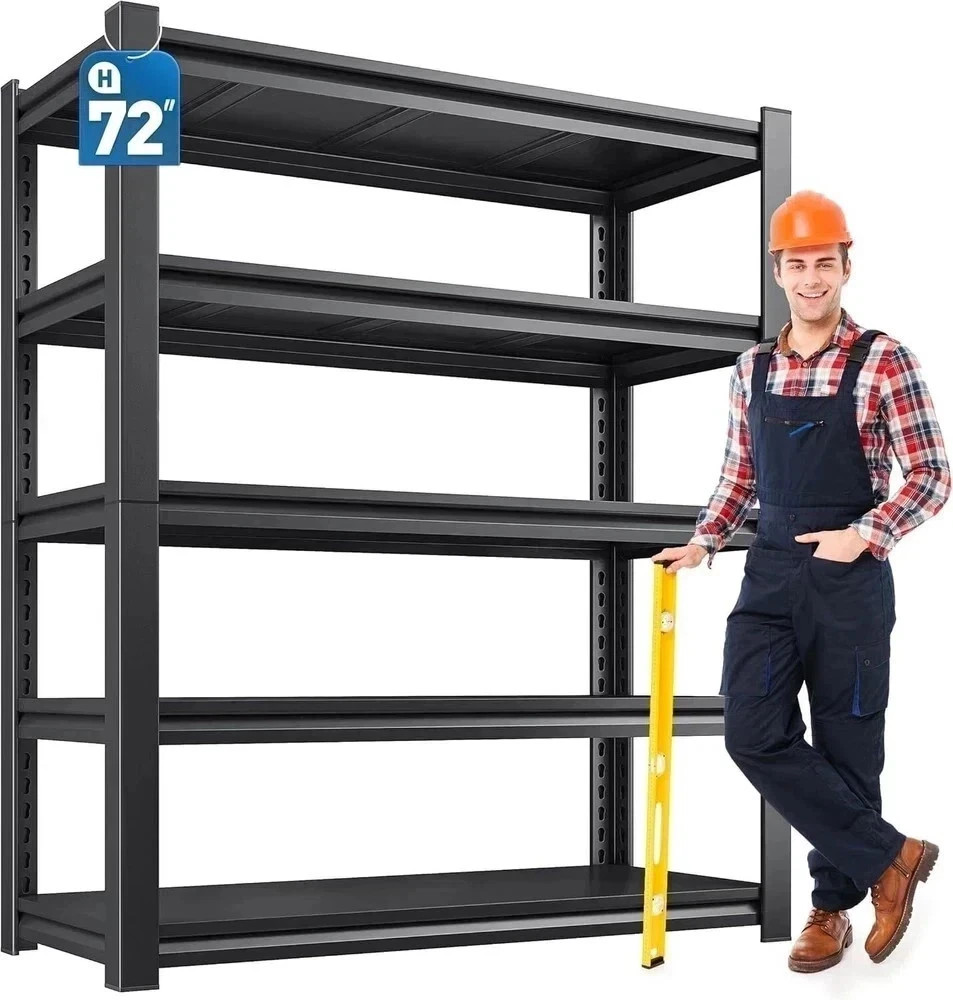 72" H Garage Shelving Heavy Duty 3000 LBS 5 Tier Storage Shelves Adjustable M...
