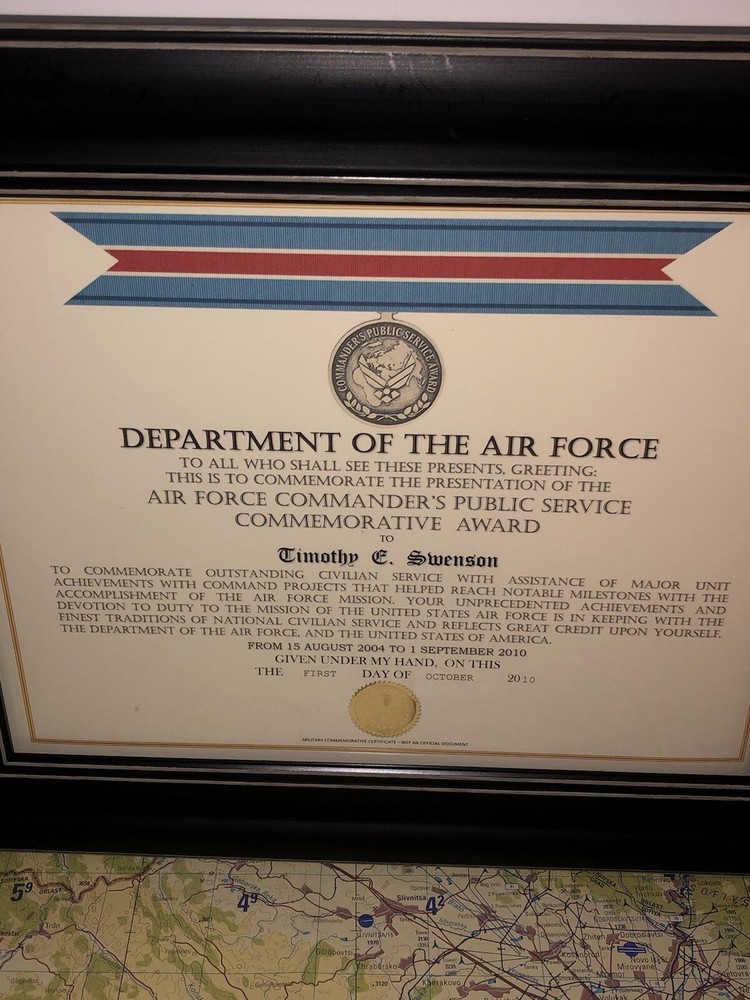 USAF COMMANDER'S PUBLIC SERVICE COMMEMORATIVE AWARD CERTIFICATE Type-1