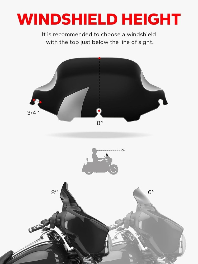 Amazicha Black 8" Wave Windshield Windscreen Compatible for 8",