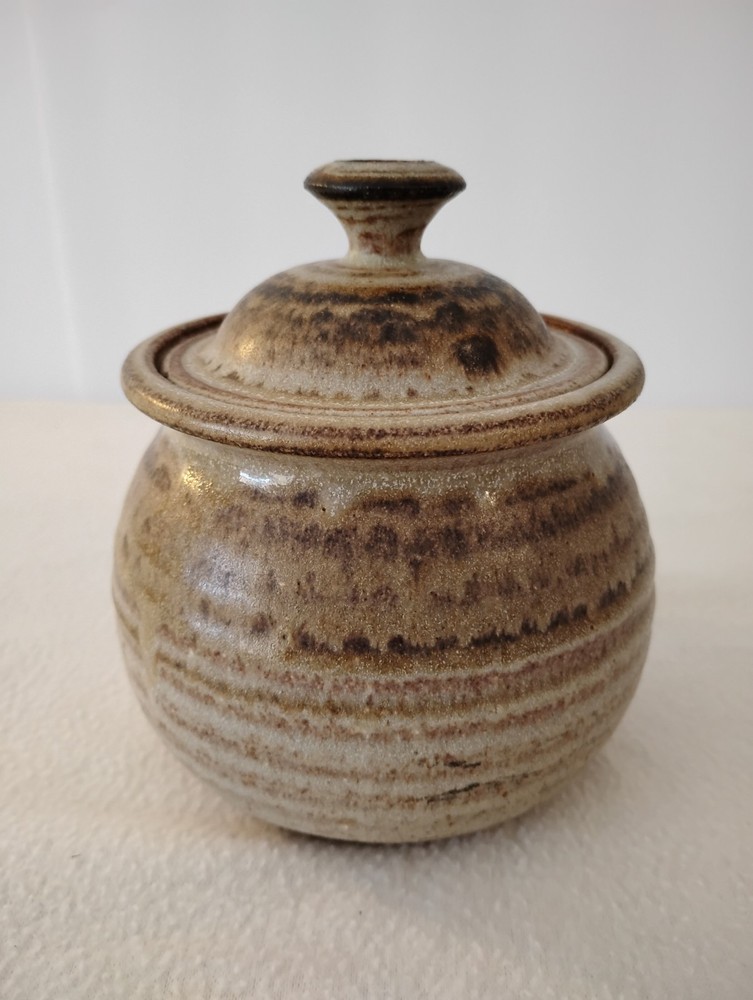 Uncommon Vintage Pottery Jar With Unique Style Lid.