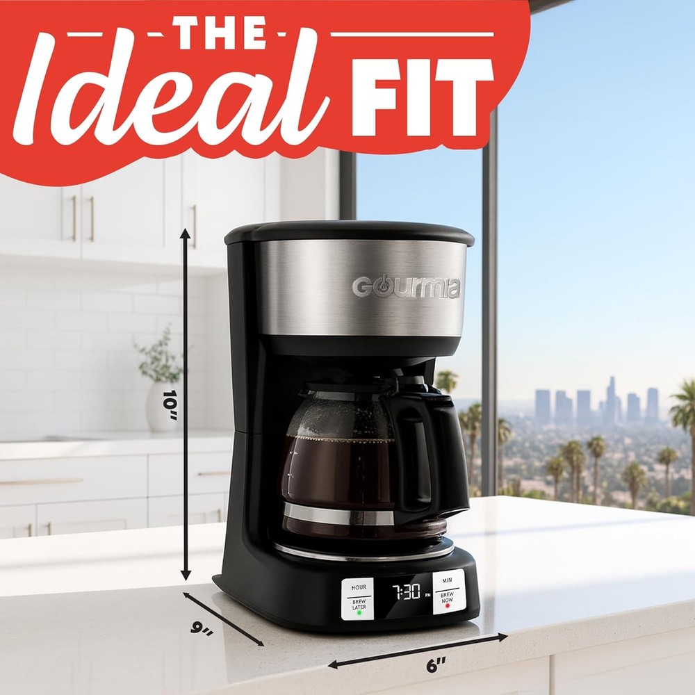 "Gourmia 5-Cup Drip Coffee Maker, One-Touch Brew, Keep Warm, Black"