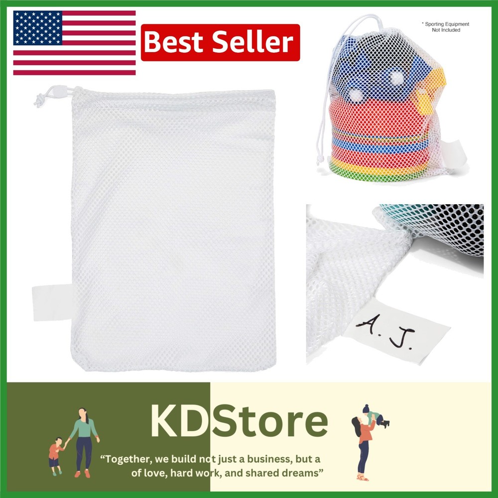 Heavy-Duty Nylon Mesh Equipment Bag - Adjustable Drawstring & Lock 12" x 18"