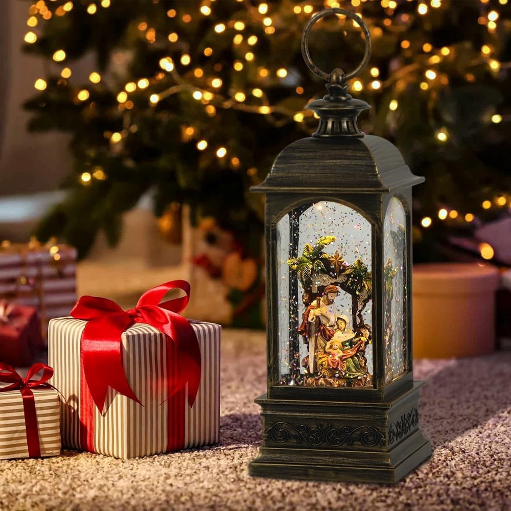 Nativity Music Snow Globe Lantern with Timer Battery Operated & USB Powered L...