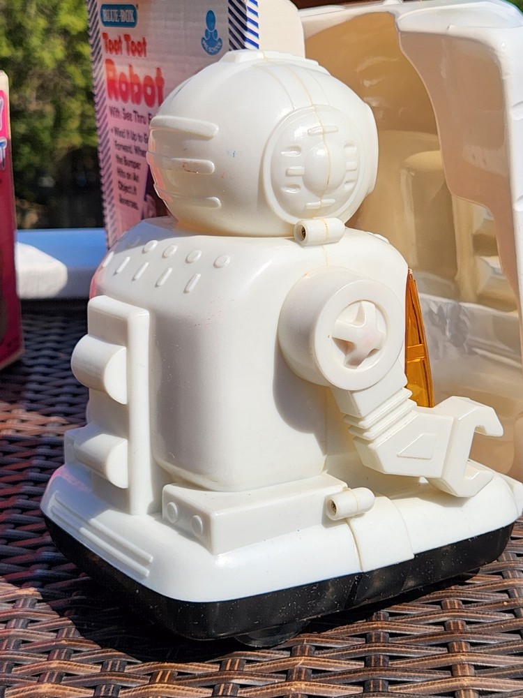 Blue Box Wind Up Piston Robot 1980's