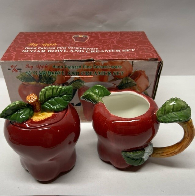 Apple Ceramic Sugar & Creamer