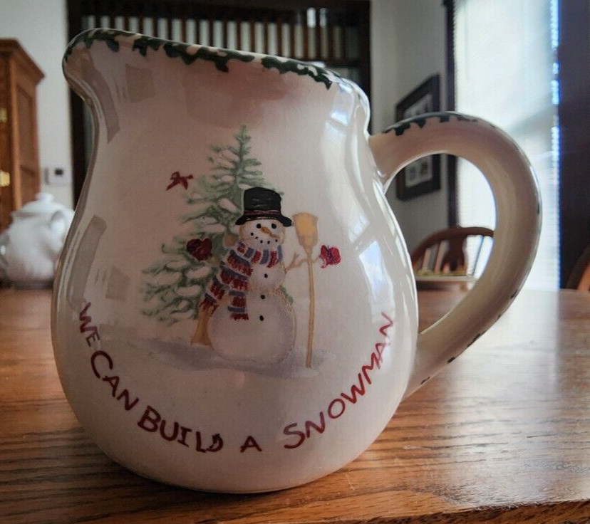 We Can build a Snowman Creamer Pitcher (s) 8 oz. Dolengorp Stoneware White !