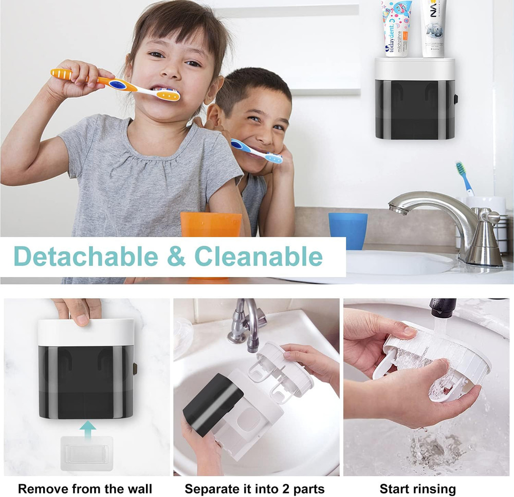 Toothbrush Holder Toothpaste Dispenser Wall Mounted with Cover, 4 Slots Tooth Br