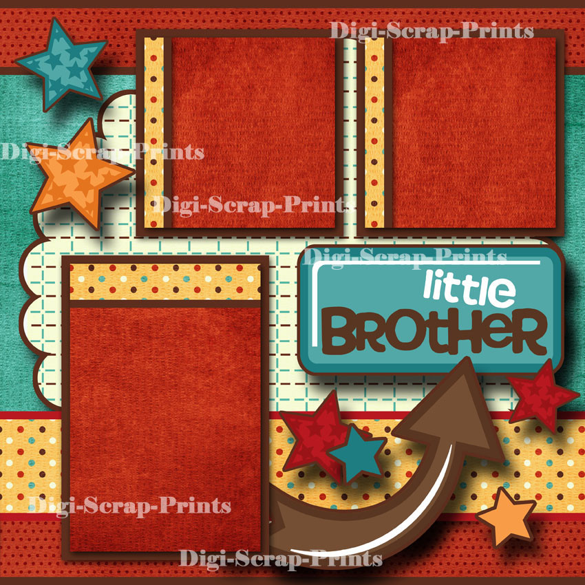 BROTHERS boy 2 premade scrapbook pages paper piecing layout DIGISCRAP #A0122
