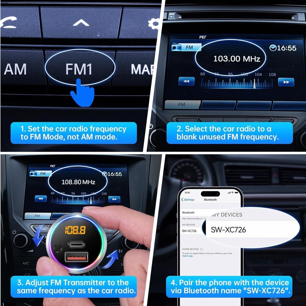 Colorful Backlit Bluetooth Car Transmitter