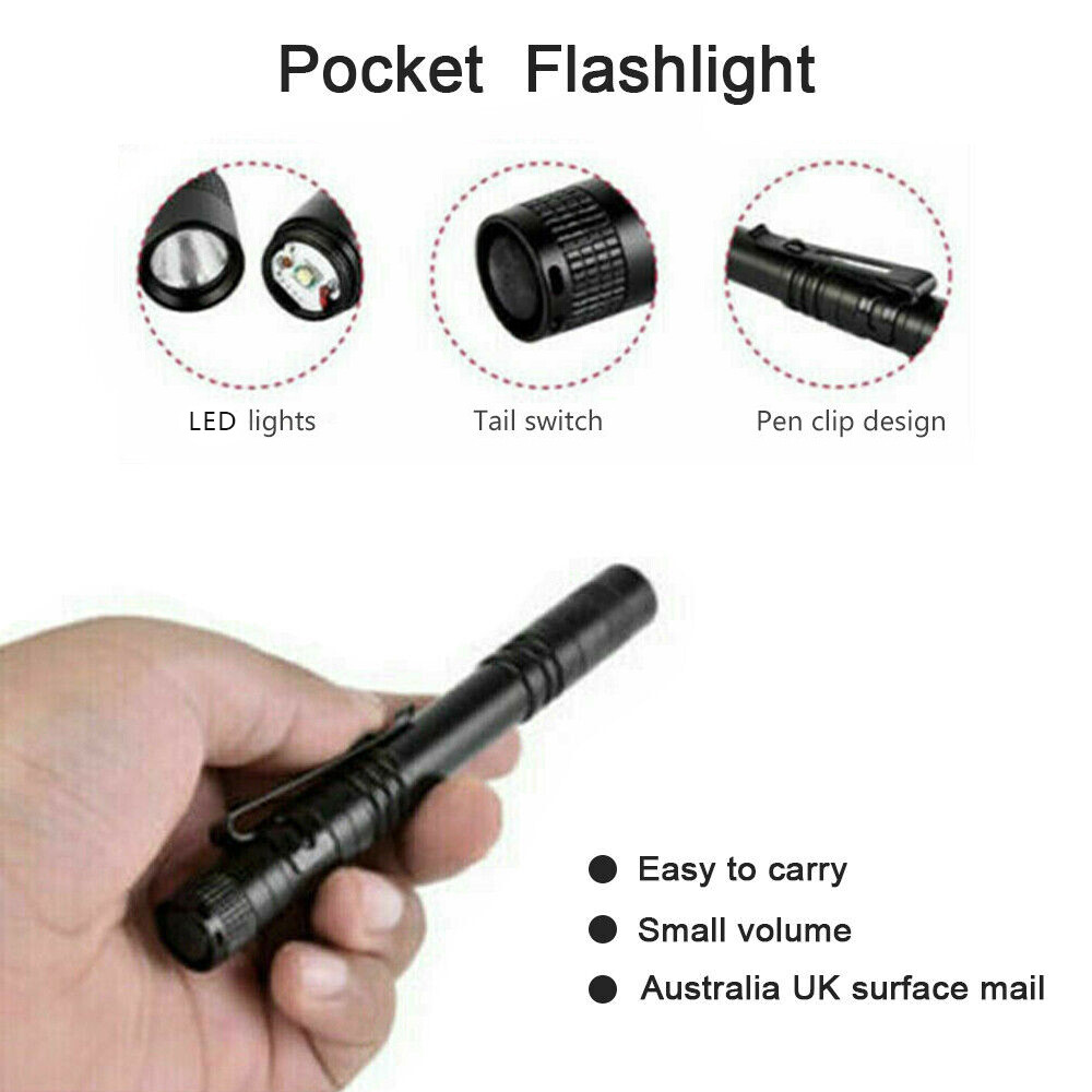 2x LED Flashlight Clip Mini Illuminated Pen Light Pocket Portable Pen Flashlight