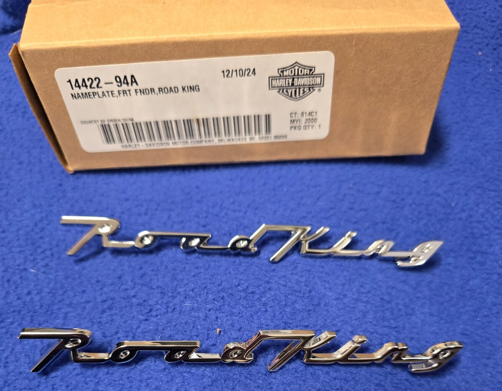 OE Harley road king front fender logo name plate script classic custom flhr