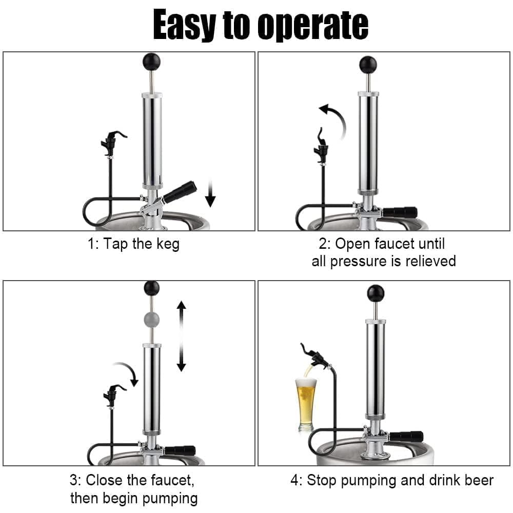 8" D-System Beer Tap Keg Pump - Chrome-Plated Party & Picnic Beer Pump Draft ...