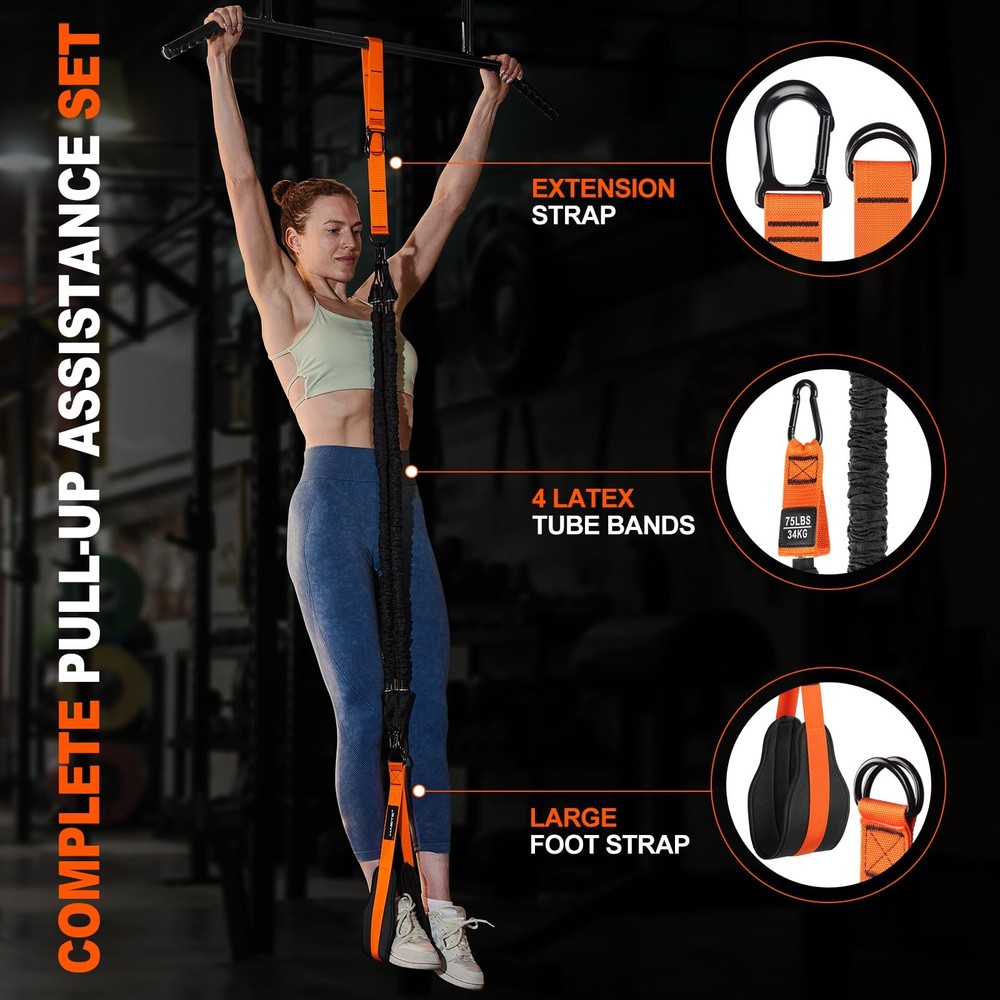 Pull Up Assistance Bands Set - 4 Heavy Duty Resistance Bands 300lbs,
