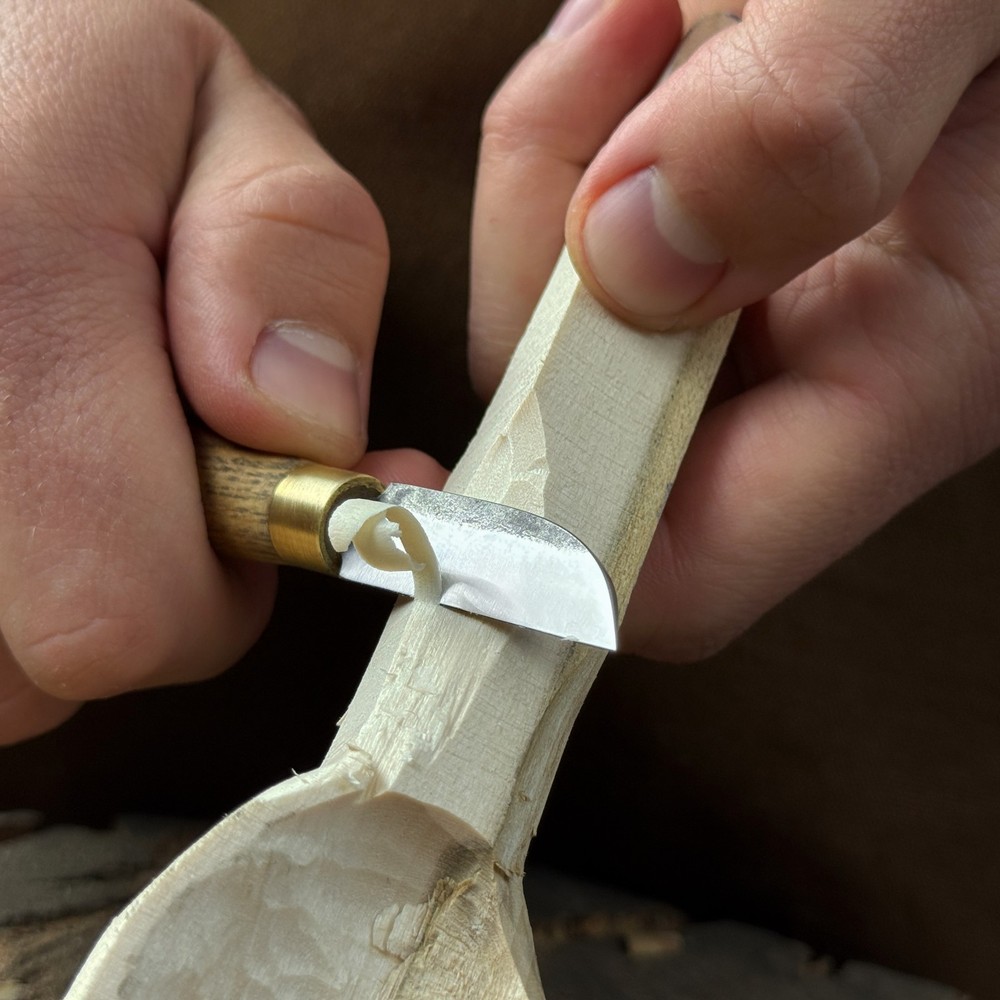 Small Whittling Knife Hand-Forged Ash Handle Steel Blade Beginner Tool.