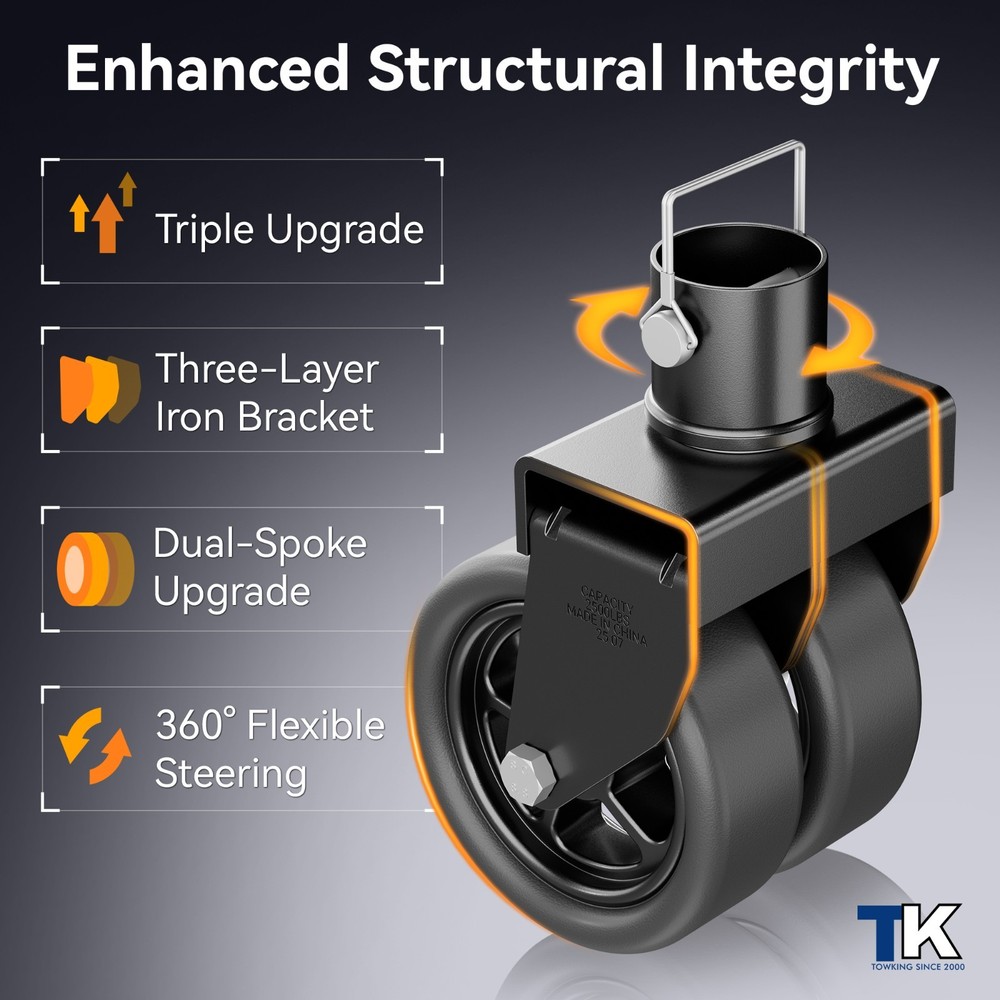 2500lbs Dual 6" Swivel Jack Trailer Caster with Reinforced Bracket&Spoked Wheels