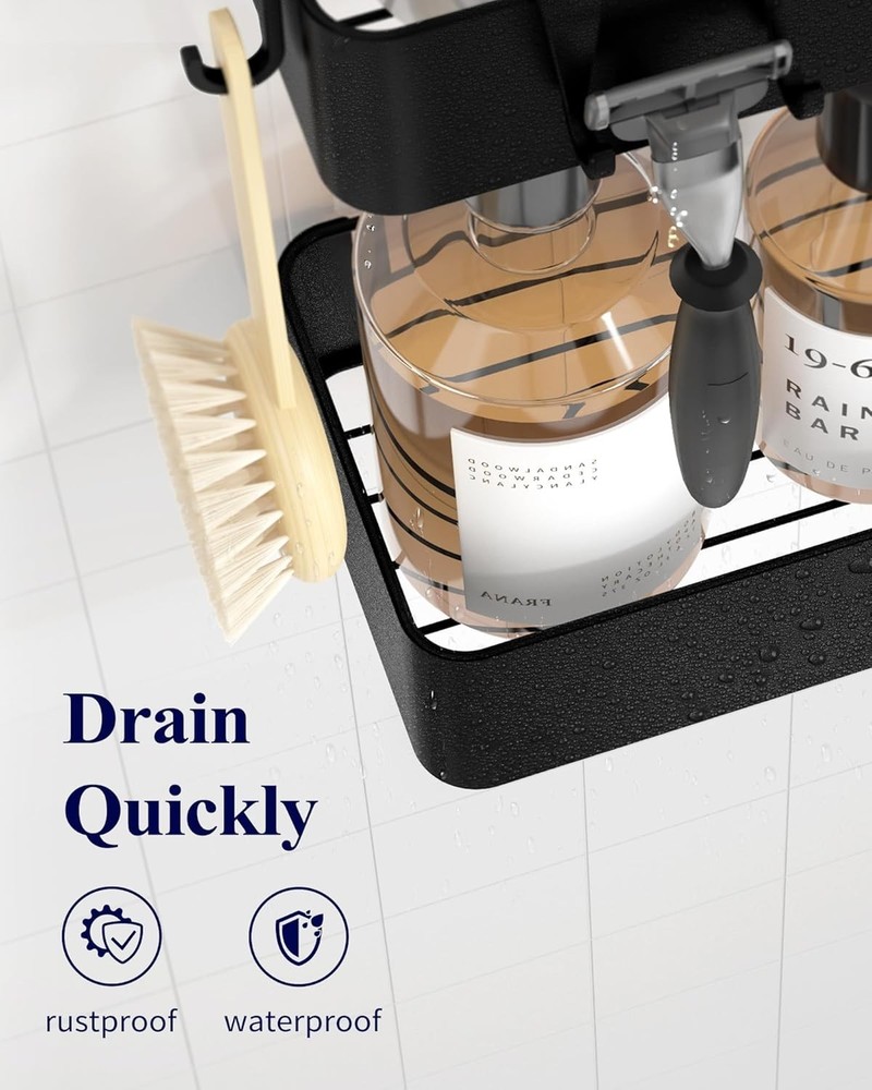 Easy Installation Shower Shelves - 2 Pack Rustproof Black Caddies with Adhesive