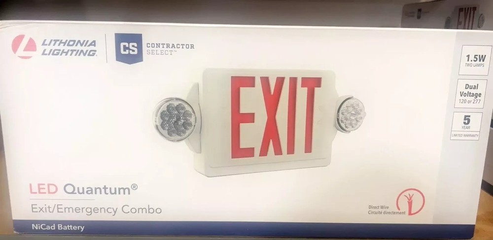 Lithonia Lighting LED Quantum Exit Sign Emergency Combo Dual Voltage FREE SHIP