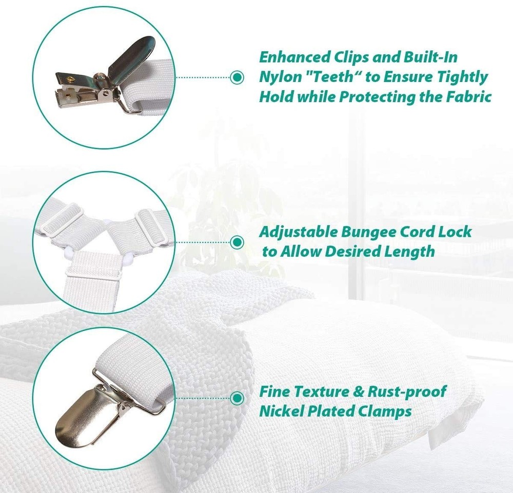 Bed Sheet Holder Straps Adjustable Fasteners Sheet Grips White