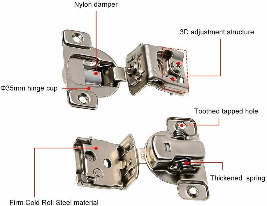 50PCS 1-1/4" Overlay Soft Close Face Frame 105° Compact Cabinet Hinge Handware