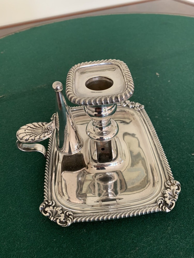 Solid German silver chamberstick and snuffer