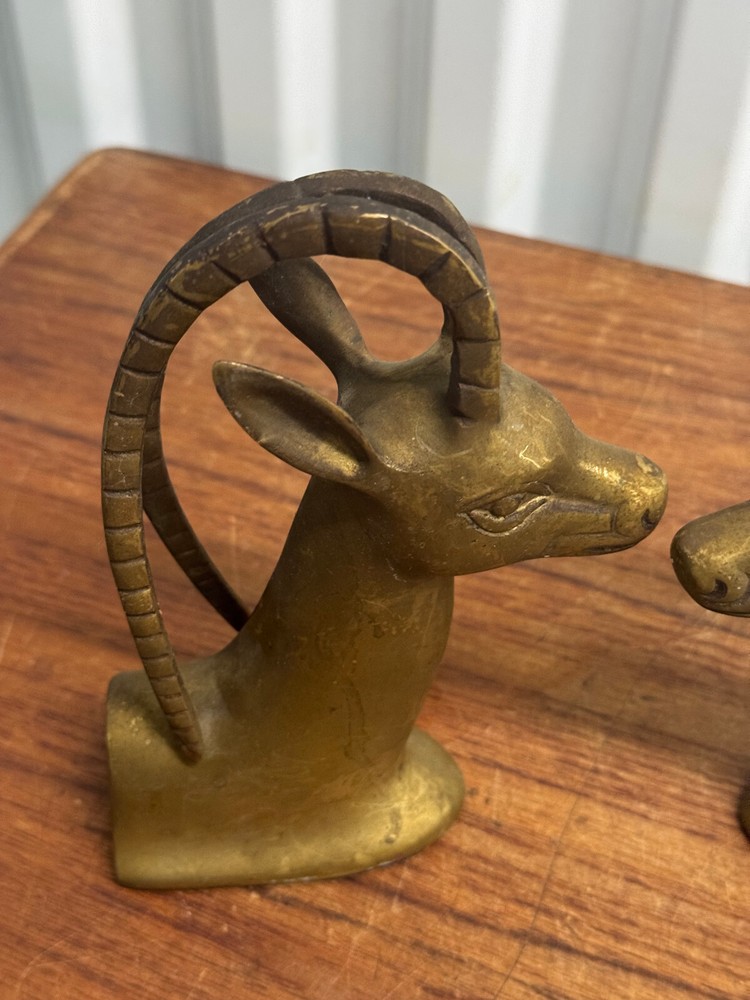 Mid-Century Modern Brass Gazelle Bookends