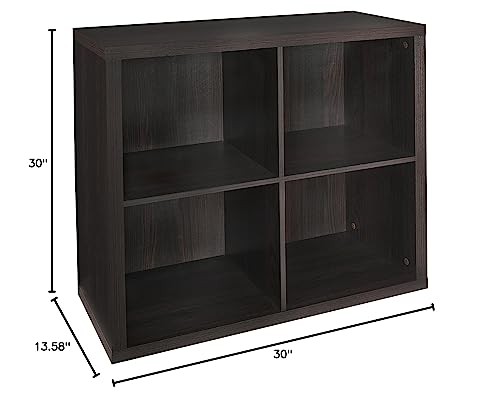 ClosetMaid 4 Cube Storage Shelf Organizer Bookshelf with Back Panel, Black Walnu