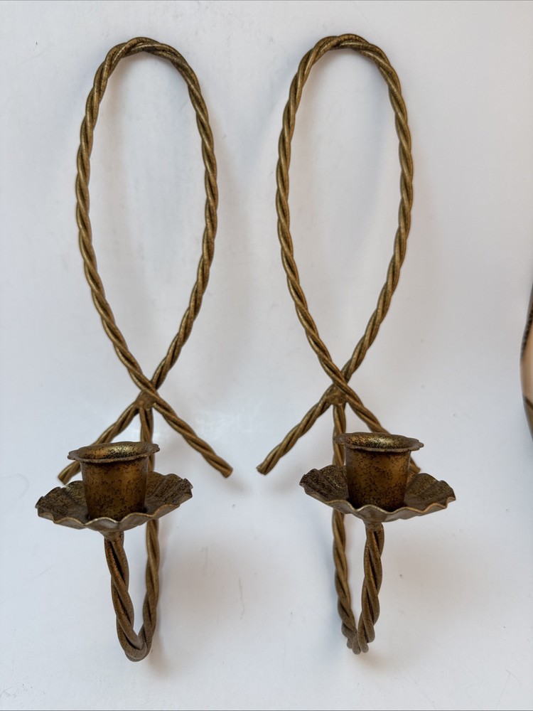Twisted Wire Sconce Gold with Two Matching Racks MCM Vintage *READ*
