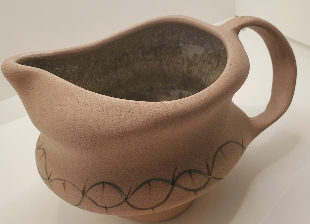 Studio Pottery Pitcher Southwest Assymetrical Glazed Inside Hand Painted