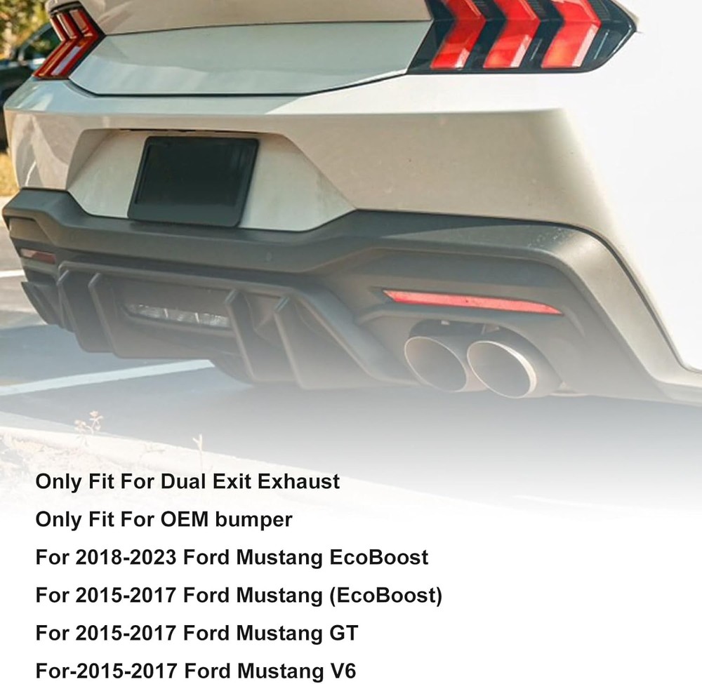 RULLINE Rear Bumper Diffuser Compatible with Ford Mustang 2015–2023, Dual