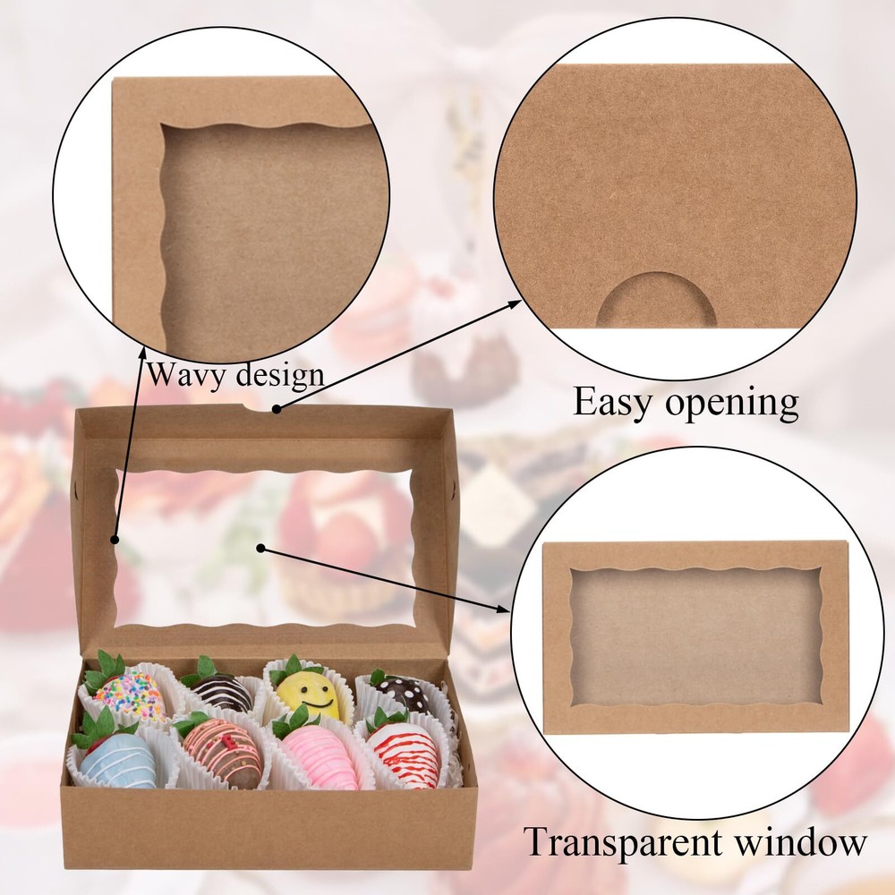20PCS 8x5x2 Inch Bakery Boxes Cookie Boxes with Window Treat Boxes Dessert Bo...