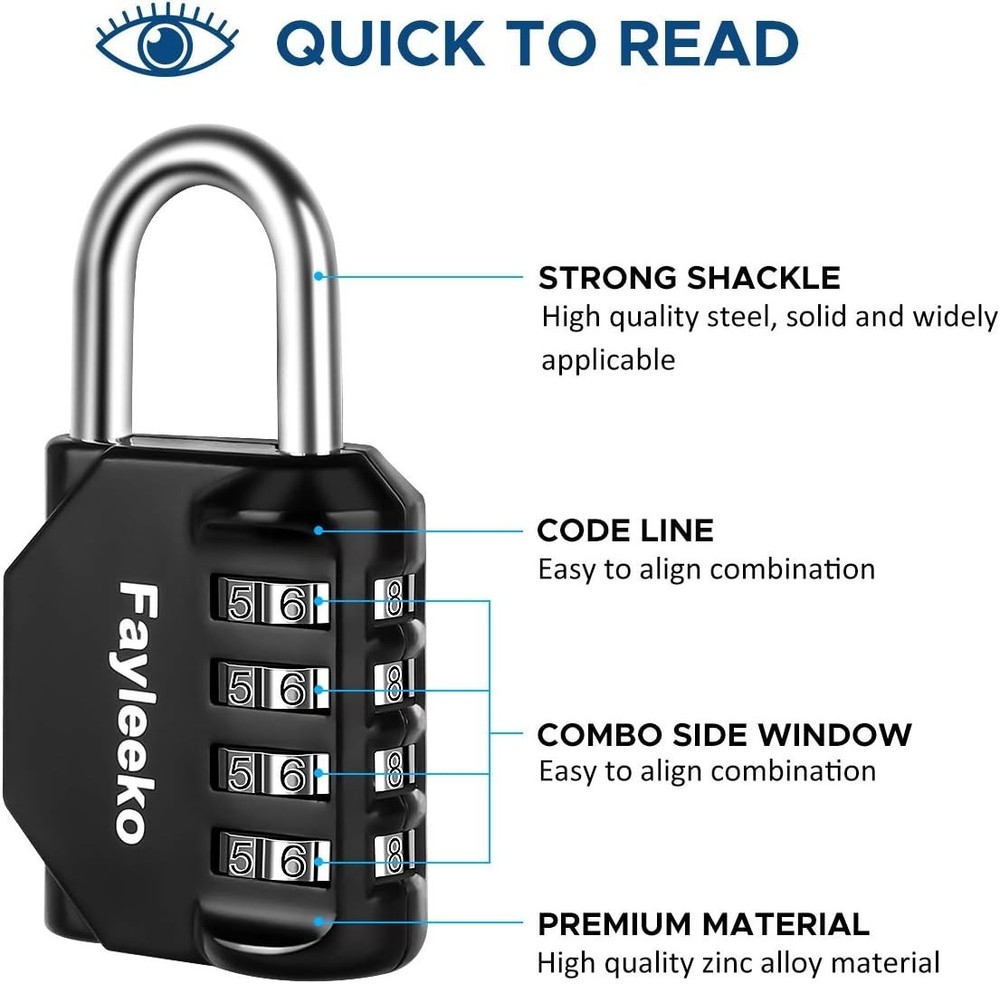 Resettable Combination Padlock, 4 Digit - 2 Pack for Gym Lockers & More