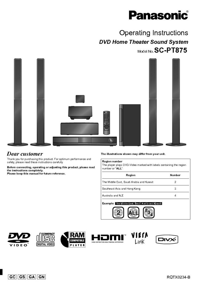 Panasonic SC-PT875 Home Theater System Manual