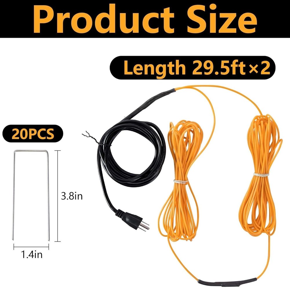 59Ft Thermostatic Soil Heating Cable,Rubber Heating Warming Cable with Thermosta